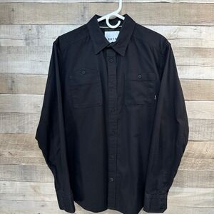 BRTN Mens Black Long Sleeve Button Down Shirt‎ with Rubber Buttons Size L